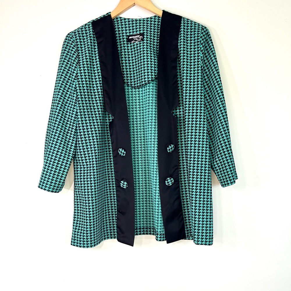 VINTAGE Chic Houndstooth Women's Jacket in Green and Black - Picture 10 of 10